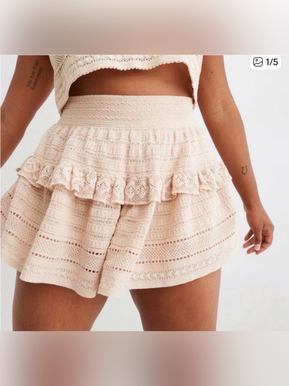 Aerie Textured Lace Ruffle Mini Skirt Size Large in Sandalwood